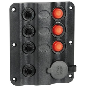 Painel Preto de 3 Interruptores com LEDs e Tomada de 12 volts